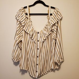 Cold shoulder striped long sleeve top